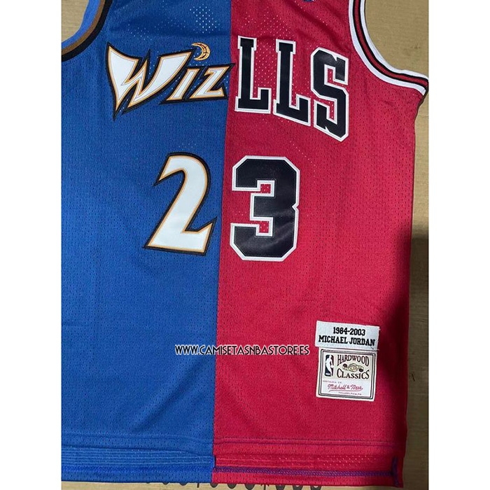 Michael Jordan NO 23 Camiseta Chicago Bulls Washington Wizards Split Azul Rojo